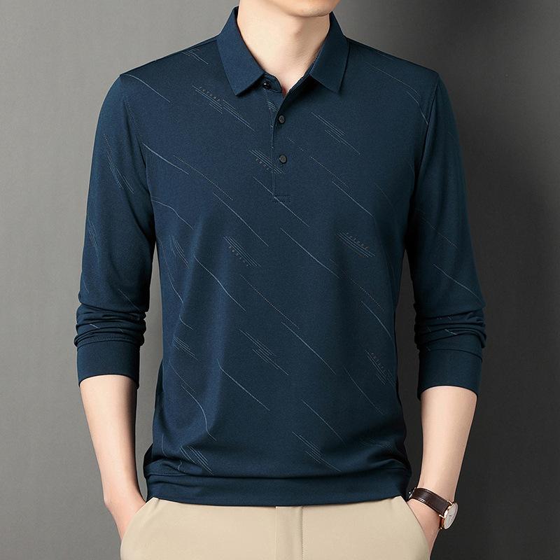 Мужская рубашка-поло с длинными рукавами среднего и пожилого возраста — фото 4