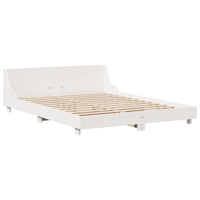 VidaXL Cadre de lit avec tête de lit blanc 150x200 cm bois pin massif, meuble de chambre, sommier, lit en bois, lit, lit 850726