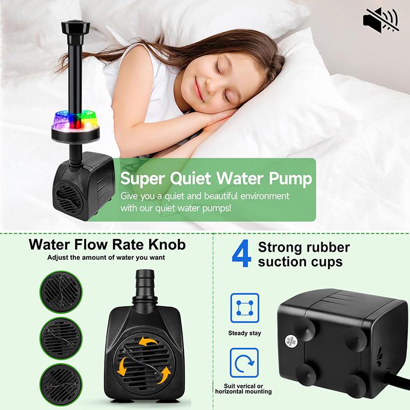 15W 800L/H Submersible Pond Fountain Pump With Led Lights, Ultra Quiet Water Pump, Pond Fountain Pumps For Small Pond