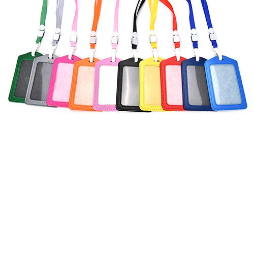 Vertical Transverse Plastic Id Name Card Holder Work Badge W/ Lanyard
