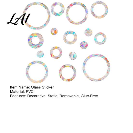 Bird Strike Deterrent 16Pcs Window Decals to Prevent Strikes Clings for Birds Circles Style Rainbow Easy Apply Film Alert Static Glass Reminder