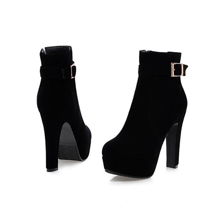 Sizes 34-39 Party Booties Woman Fashion High Heels Velvet Cotton Women's Shoes Sexy Side Zipper Platform Belt Buckle Ankle Boots