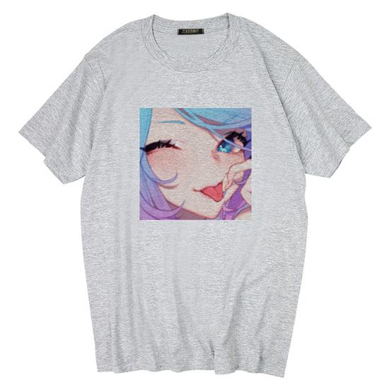 Dark Gothic Short Sleeve T-shirt Cute Cartoon Girl Streetwear Simple Casual Top Retro Loose E-Girl Summer Short Sleeve T-shirt