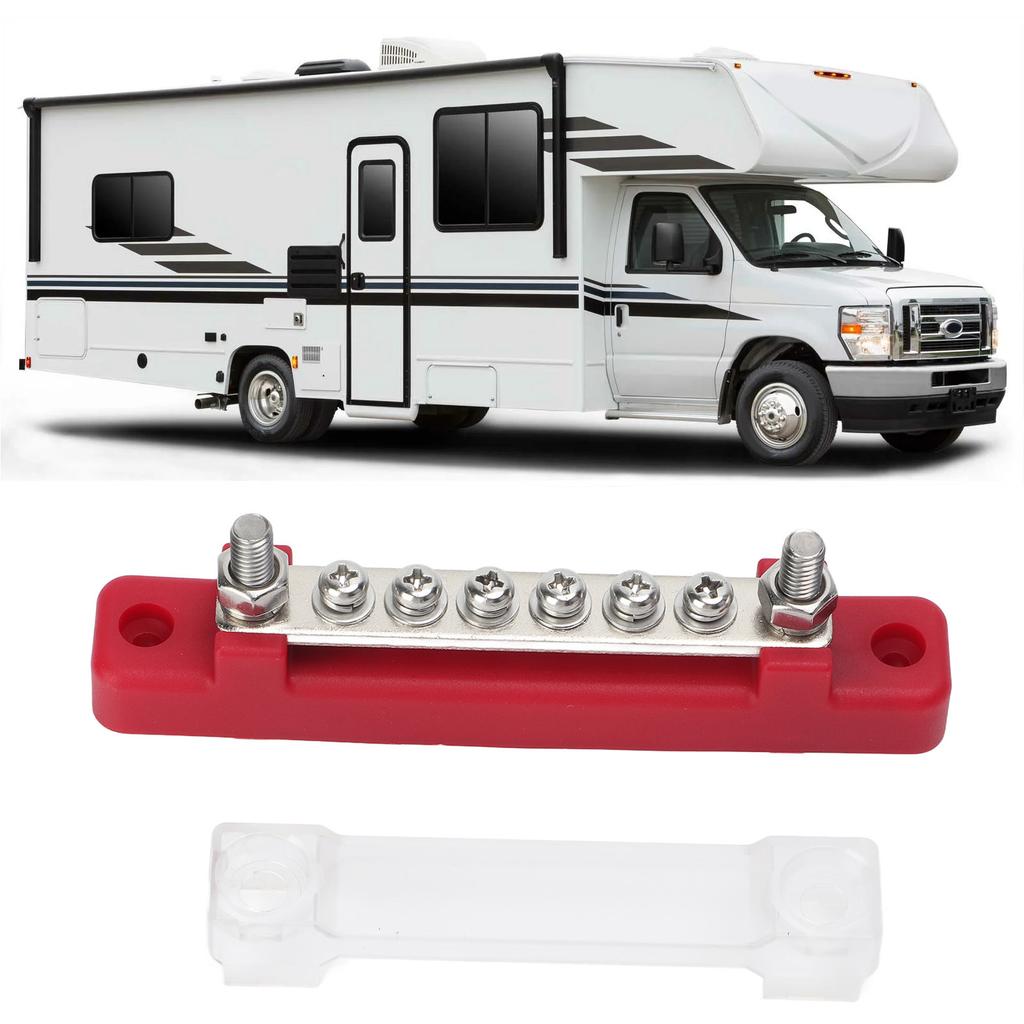 6 Terminal Distribution Block Bus Bar with PC Protection Cover M4 Screws M6 Binding Post for Cars Bo