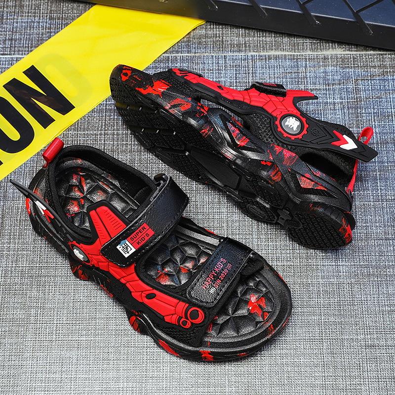 Children's sandals medium and large children's Velcro beach shoes boys' mecha sports sandals trend