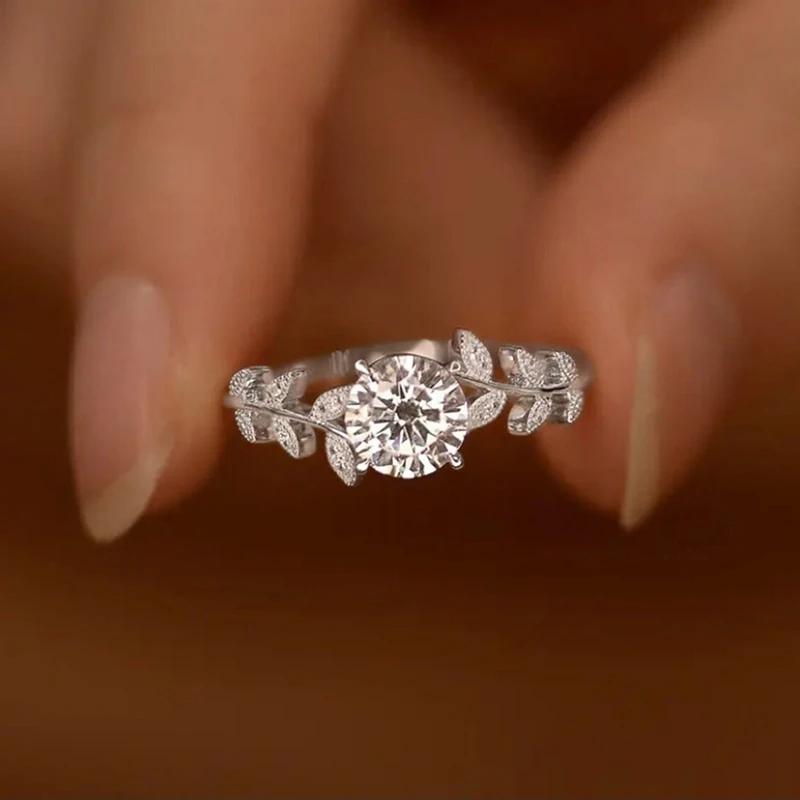 CAOSHI Elegant Lady Wedding Band Leaf Shape Finger Ring Brilliant Zirconia Jewelry for Engagement Aesthetic Graceful Accessories