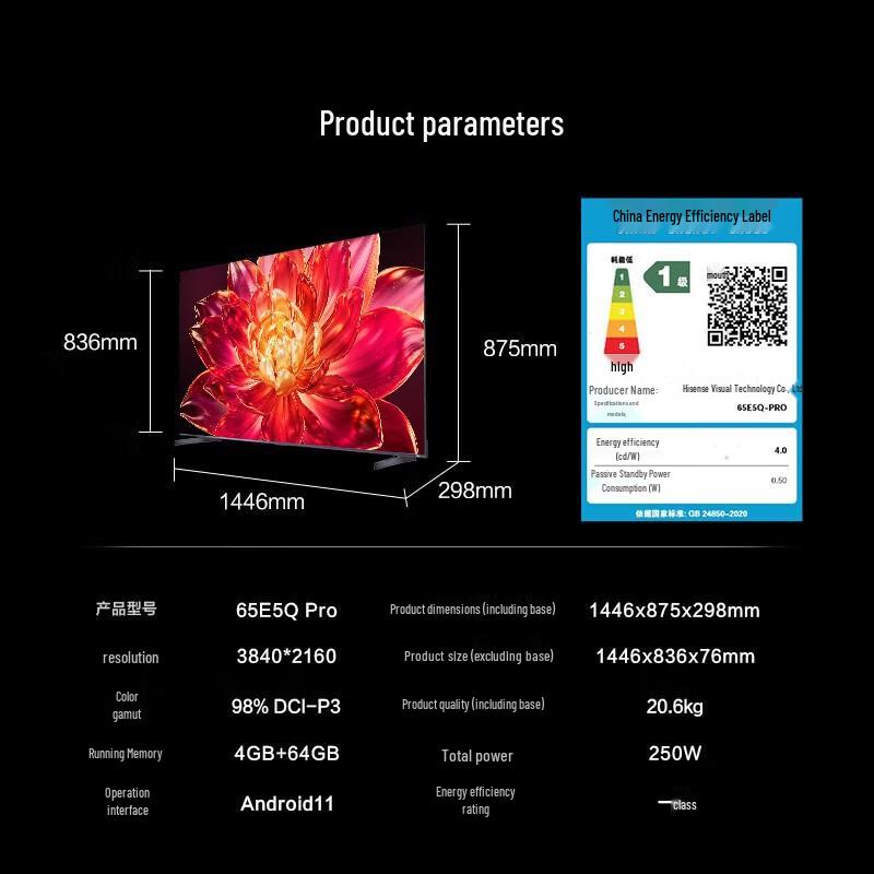 Hisense Xiaomo E5Q Pro 65-inch Mo Jing Screen Smart TV CN plug (adapter included)