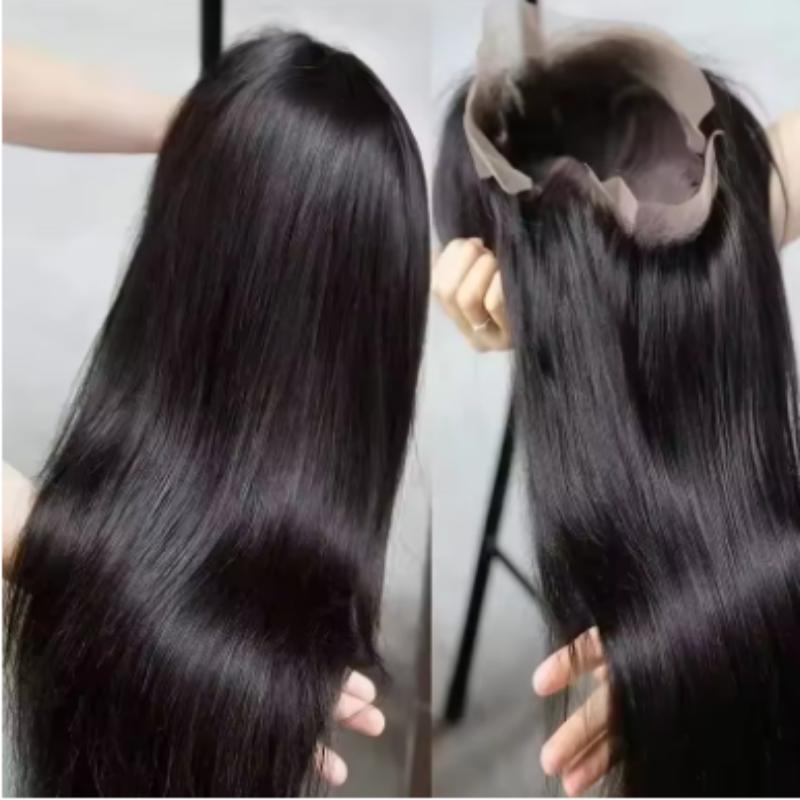 Lange Gerade Schwarze Spitze Front Perücke – Handgebunden HD Spitze Kappe mit Hitzebeständigem Synthetischem Haar, Vollständige Abdeckung für Natürlichen Look