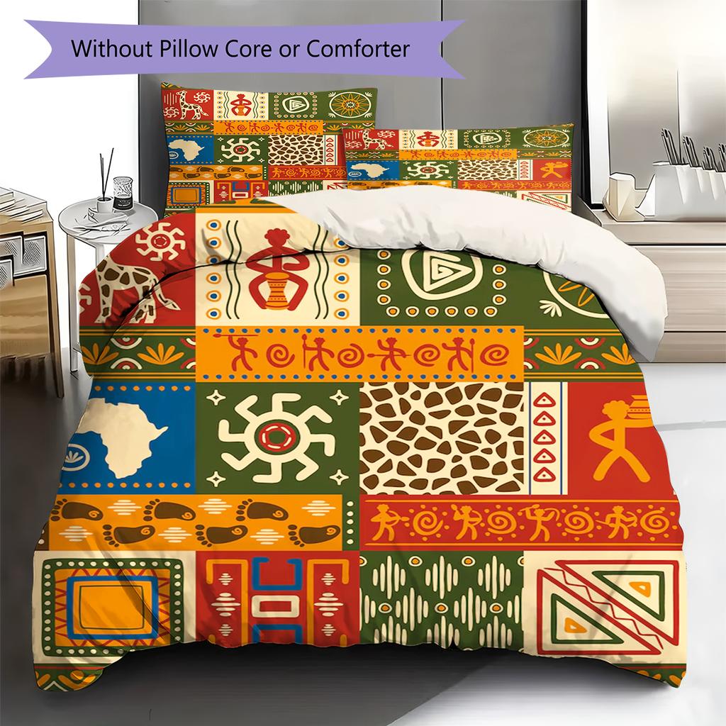 Ethnic Tribal Texture Pattern Bedding Quilt Set Quilt Cover Pillowcase Home Decoration Gift (1 * duvet cover + 2 * pillowcase, without core)