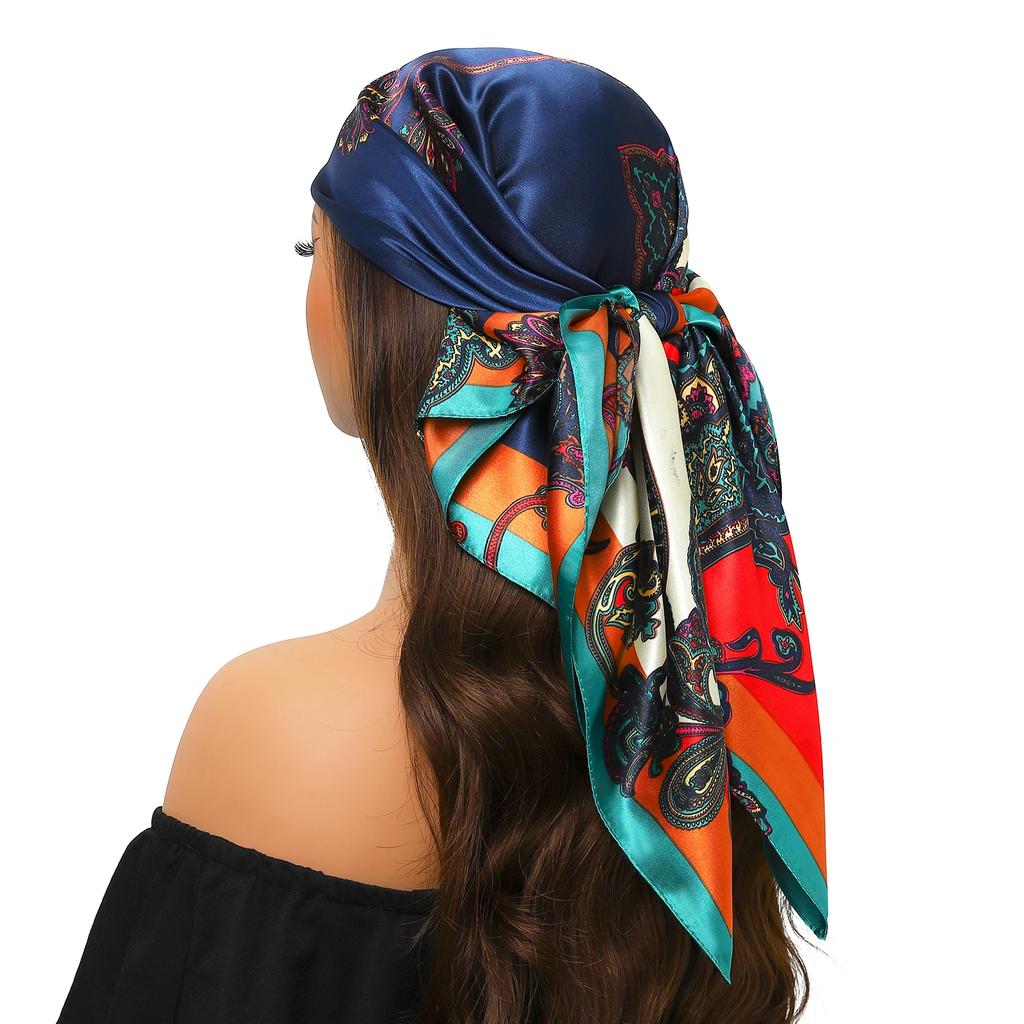 Head Scarf Women Luxury Brand Square 90*90cm Silk Foulard Satin Bandana Cheveux Soft Neckerchief Hijab Hair Scarves For Ladies