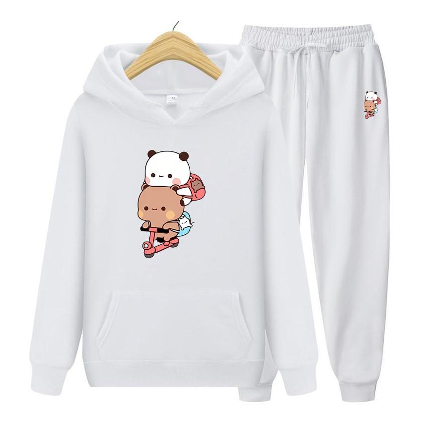 

Женский комплект с капюшоном с принтом Bubu и Dudu Kawaii, женский свитшот Harajuku, свободная одежда с длинными рукавами, одежда больших размеров S