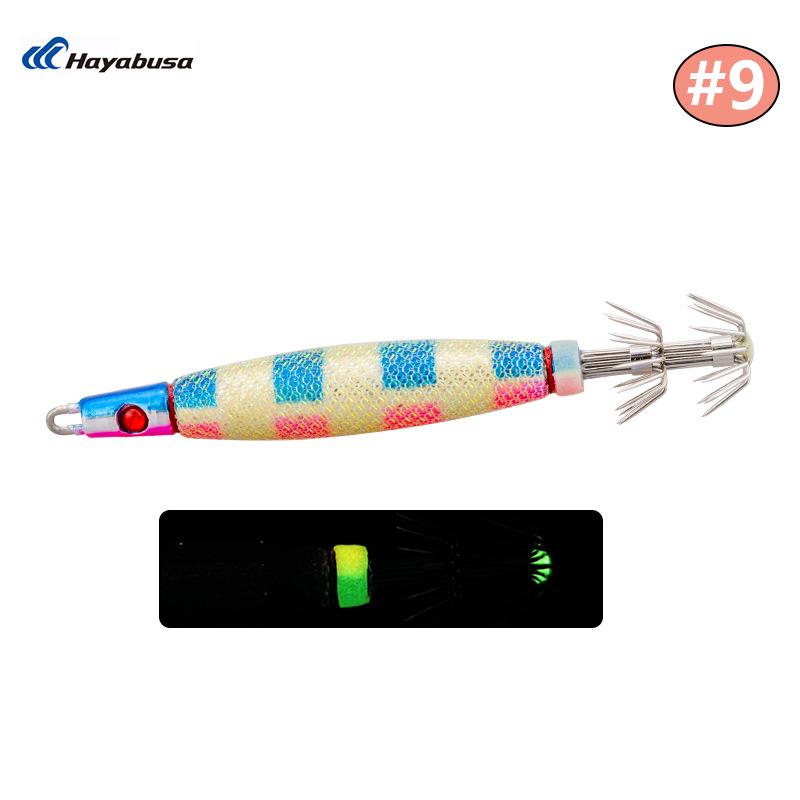 HAYABUSA Luminous Squid Hook for Small Squid Fishing - Heavy Lead Wood Shrimp Design Size 12 - 45g - 9.5cm