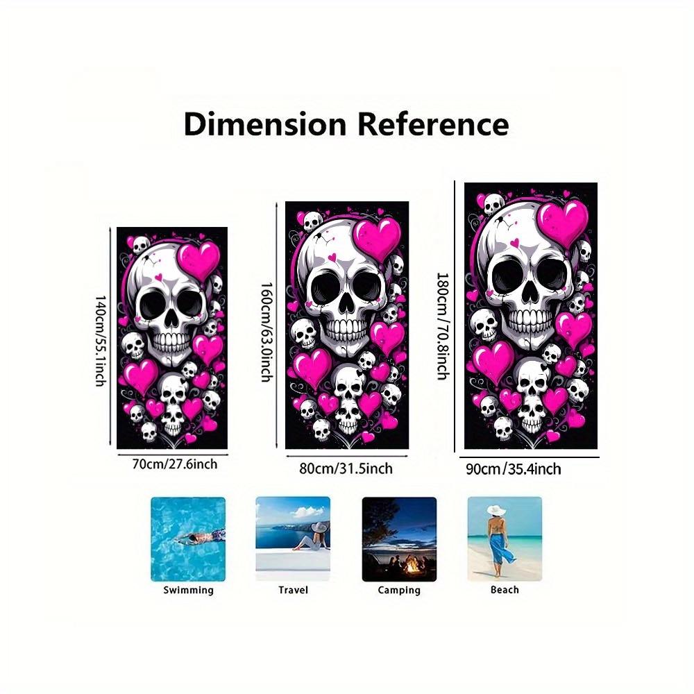 One Piece of a Large Black And Pink Skull Hearts Beach Towel, Oversized And Quick-Drying, Perfect for Adults. It'S Absorbent