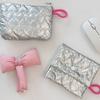 Silver Bow Pattern Coin Purse Women's Earphone Coins Keys Wallet Organizer Zipper Pouch Cosmetic Bag New