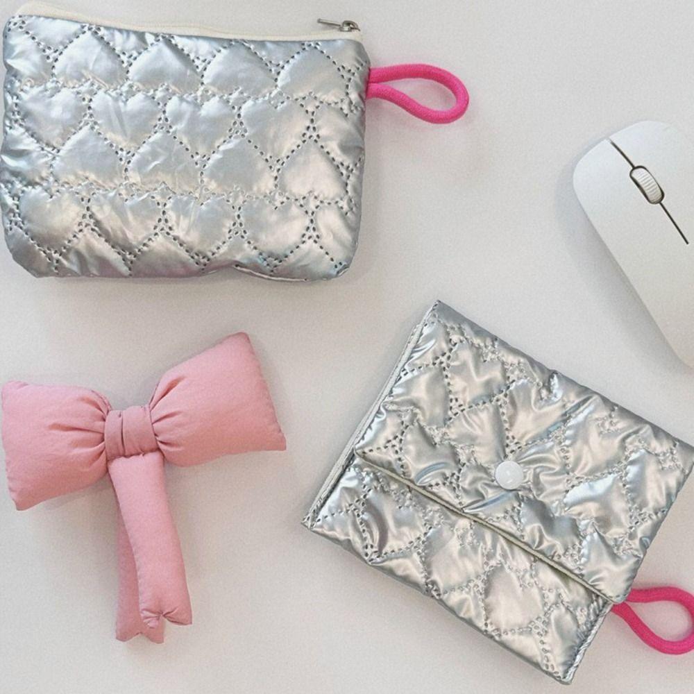 Silver Bow Pattern Coin Purse Women's Earphone Coins Keys Wallet Organizer Zipper Pouch Cosmetic Bag New