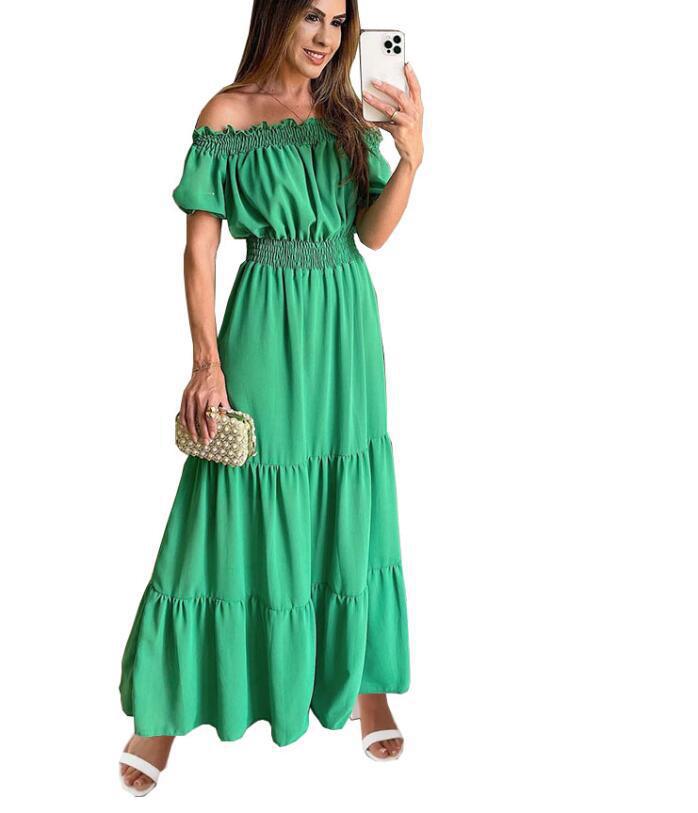 Women's One-Shoulder Short-Sleeve Long Spring Dress