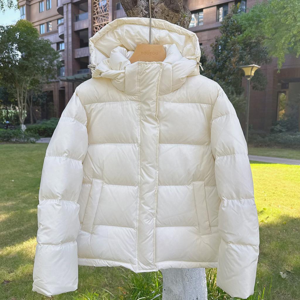 White duck down hooded small short down jacket women's new winter thickened warm bread jacket