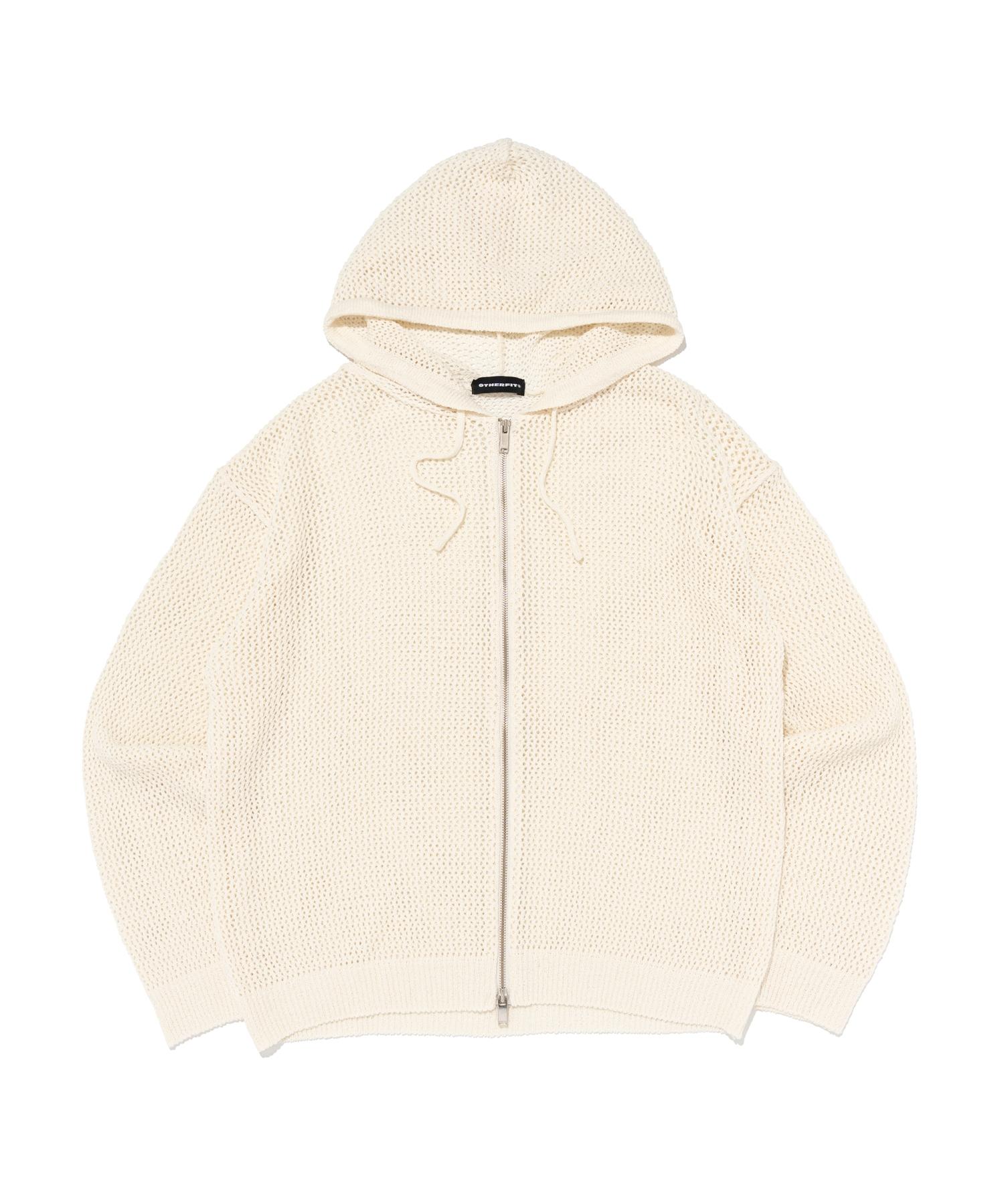 Ader Fits Scaly Net Knit Zip-Up Hoodie (Ivory) Free