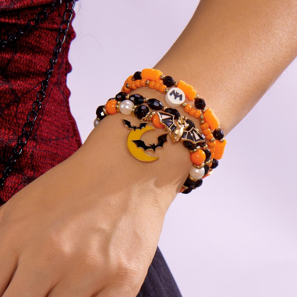 Halloween Charm Bracelet Skull Ghost Heart Pumpkin Bat Spider Crystal Beads Multilayer Soft Clay Boho Jewelry Gift For Women Men