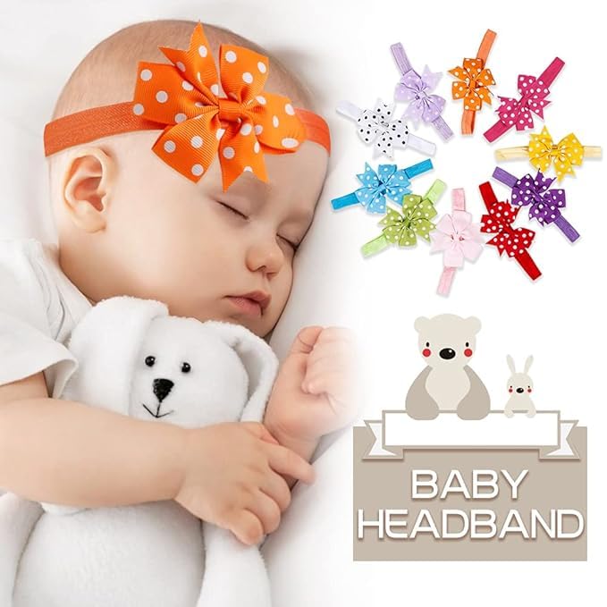 Soft and Elastic Bow Cotton Headband for Newborns and Infants (Pack of 10) - Multicolor