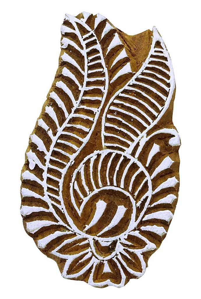 Paisley Border Stamp Textile Printing Block Brown Handcarved Stamp Wooden