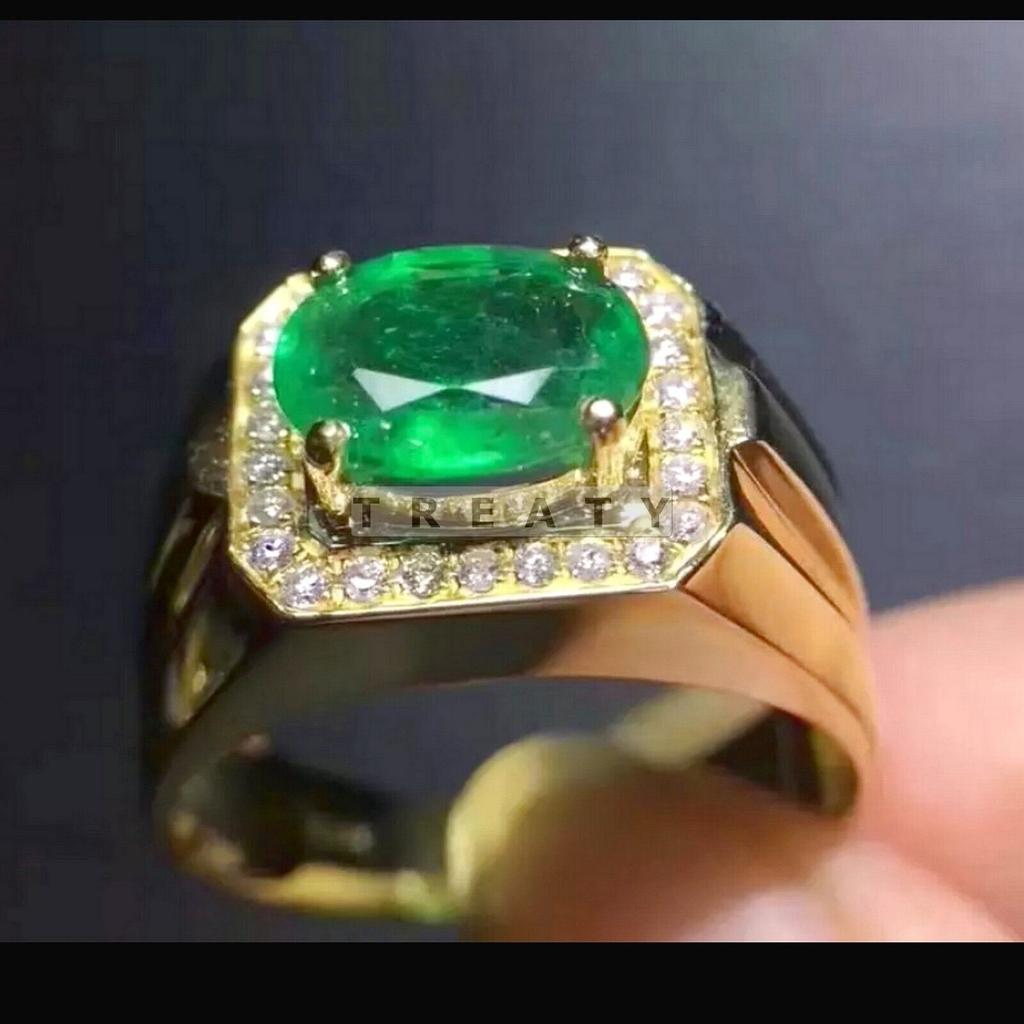 Smaragd Oval Schliff Mit 925 Sterling Silber Vergoldet Ring Für Herren #295 JL375732384909