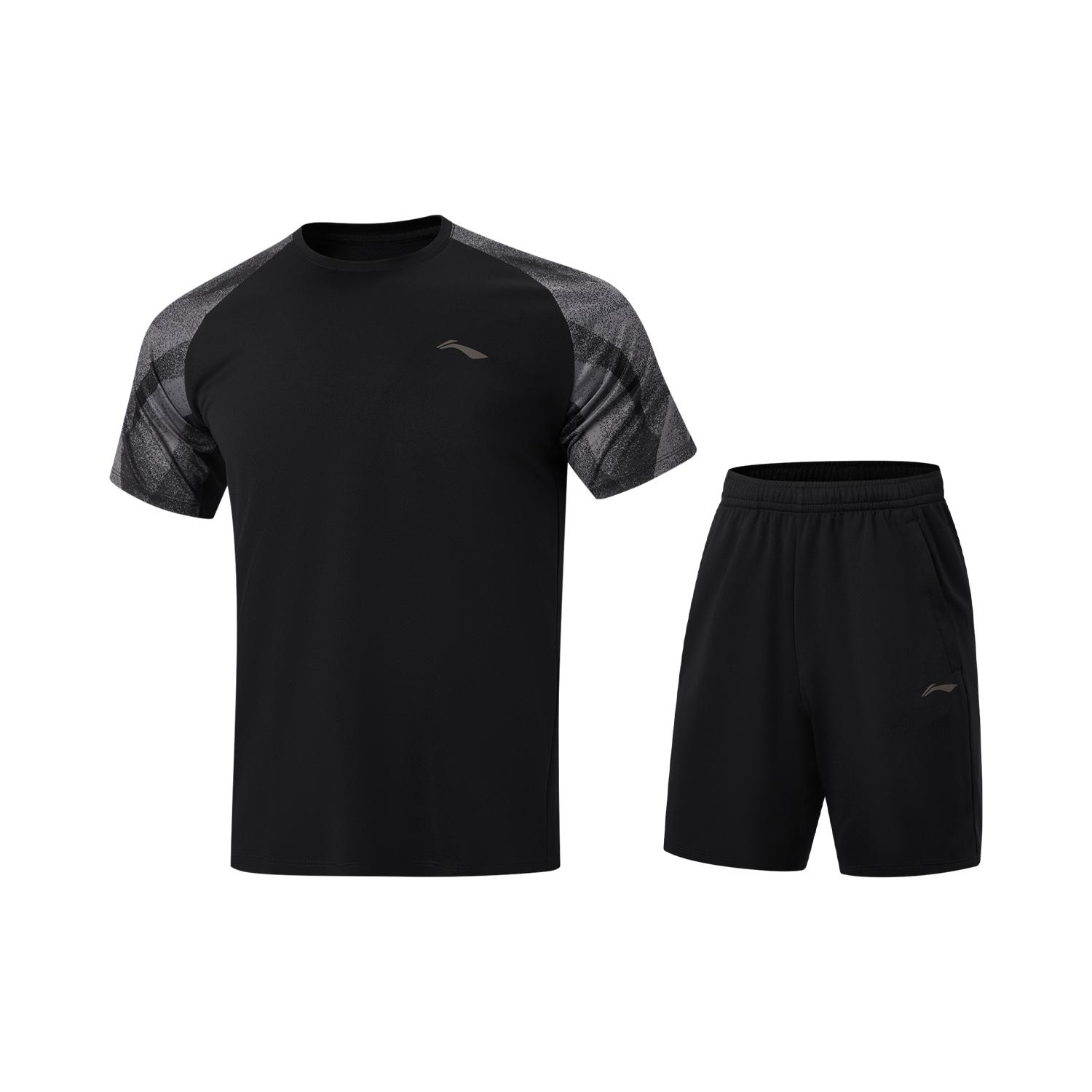 Li-Ning Quick-Dry Cool Ice Feel Round Neck Logo Set Men activewear AWBW091-1 S