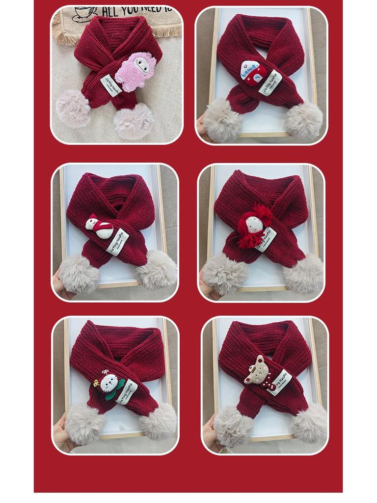 Korean Style Cute Red Knit Scarf for Children - Cozy Autumn/Winter Neck Warmer for Festive Season