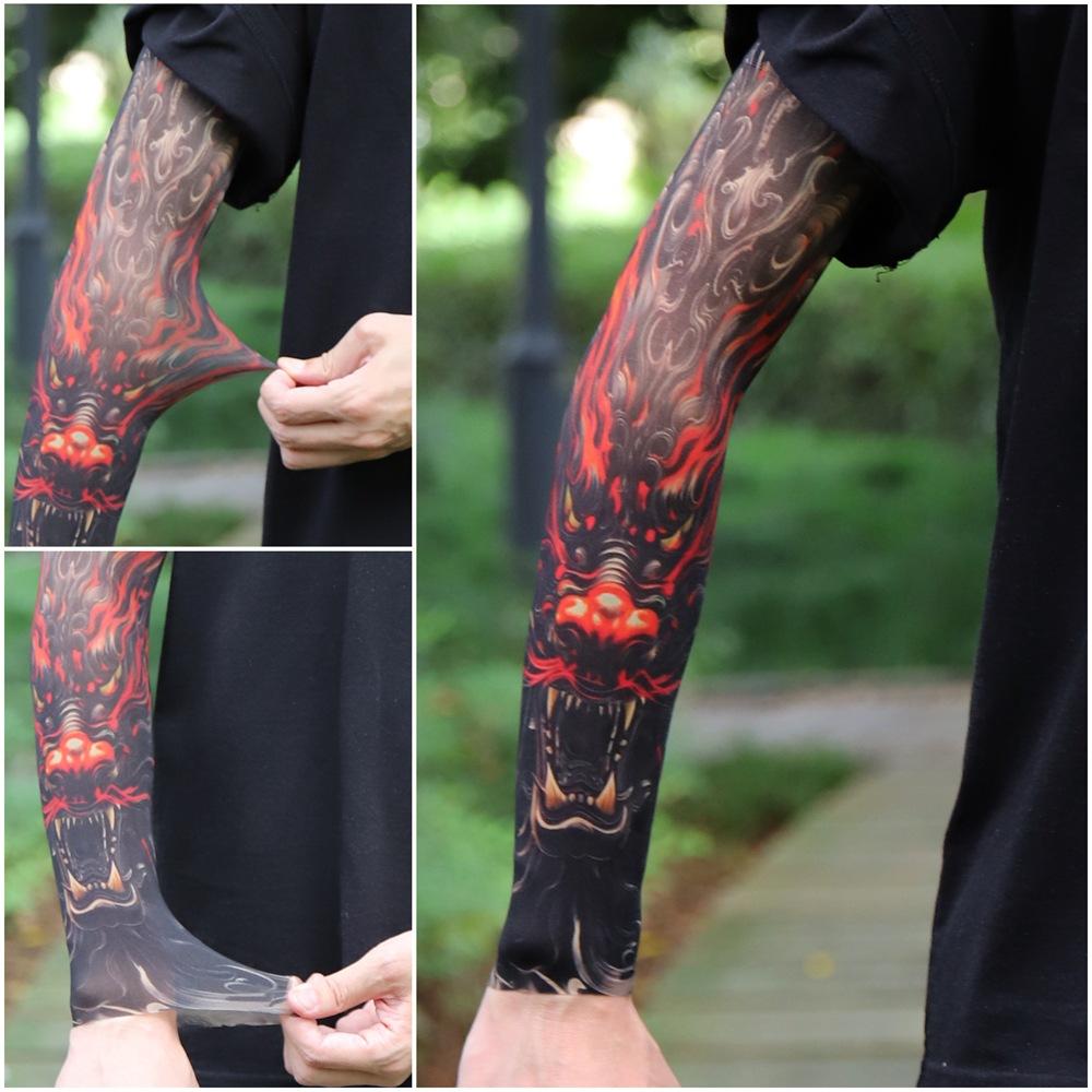 1 Pair Tattoo Arm Sleeves Men Driving Crane Motorcycle Cooling Ultra-Thin UV Protection Breathable Fishing Cycling Arm Sleeves