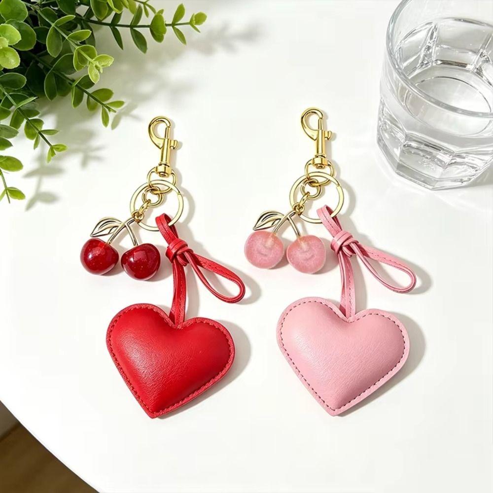 PU Leather Cherry Bag Charm Hearth Design Leather Heart Pendant Cute Cute Car Decor Car Keys