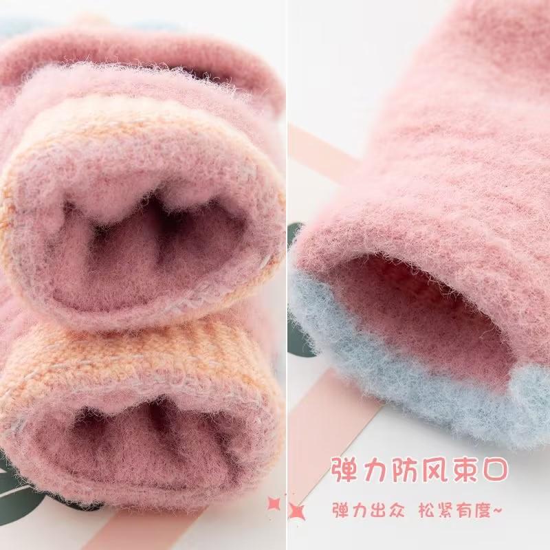 Plush Gloves for Cycling Warm and Plush Touch Screen Butterfly Knot Knitted Gloves for Women In Winter