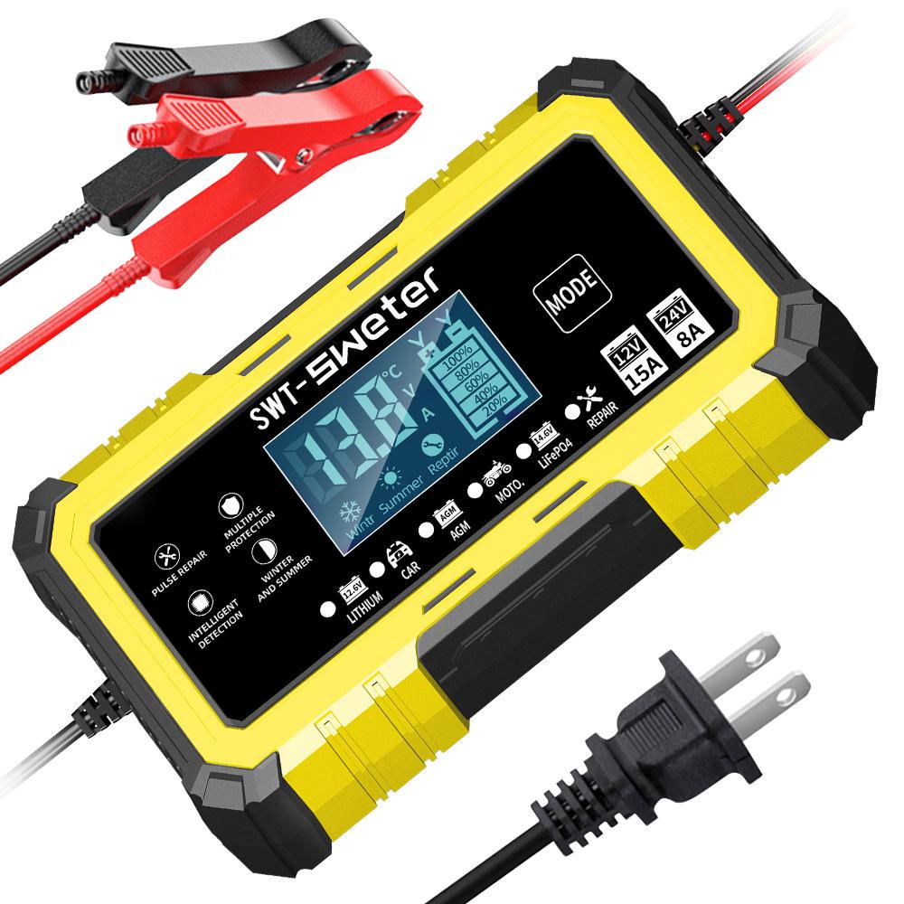 12/24V 15A High Current Smart Charger for Lead-Acid & Lithium-Iron Batteries