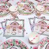 Pink Farm Animals Birthday Decor Disposable Tableware Set Paper Banner Floral Plates Baby Shower Girl Birthday Party Decorations