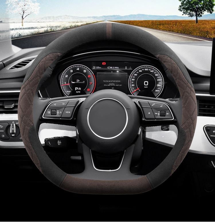 Ultra-Thin Non-Slip Suede Steering Wheel Cover, Fits 25/26 Mercedes-Benz EQE, Winter-Ready