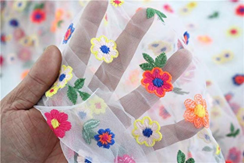 Joyful Colorful Small Flower Embroidered Lace 130cm Wide X 95cm Long Fabric,