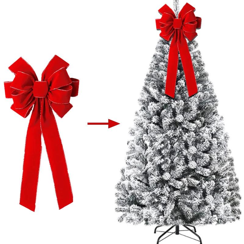 Rode Kerststrikken Buitendecoraties Grote Kerstboomtopstrik Velvet Krans met Glitter Gouden Rand Voordeurdecoratie