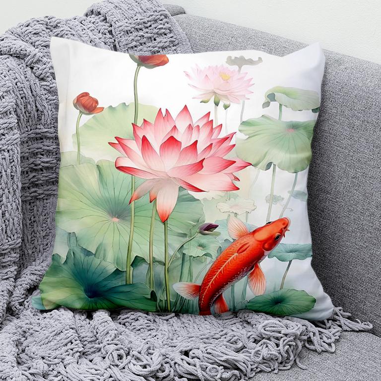 Car Living Room Sofa Cushion Cover Luxury Home Decoration Pillow Cover Chinese Style Lotus Koi Pattern