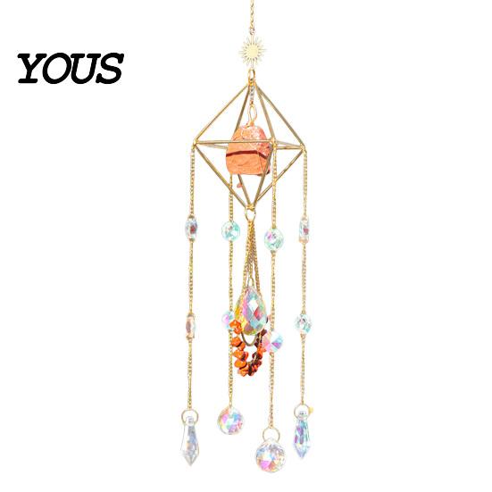 Wind Chime Faux Crystal Suncatcher for Window, Natural Stone Rainbow Maker with Prism Home Decoration Pendant Indoor Outdoor, Home, Garden,