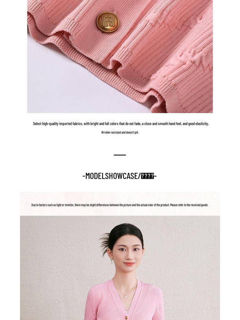 2025 Autumn/Winter V-neck Long Sleeve Single-Breasted Diagonal Stripe Knit Cardigan Outerwear