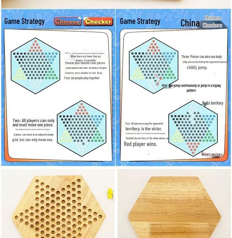 Children's Hexagonal Jump Checkers & Nine Men's Morris Wooden Puzzle Toy - Perfect Table Game Gift