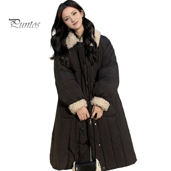 

Зимнее хлопковое пальто длиной до икры, утолщенное, с подкладкой, однобортное, с отложным воротником, свободное, с длинными рукавами, приталенная флисовая парка L чёрный