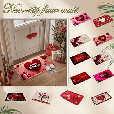 Valentine's Day Entrance Door Full-covered Floor Mats For Home Bathroom And Kitchen Water-absorbent, Non- And Dirt-resistant Floor Mats