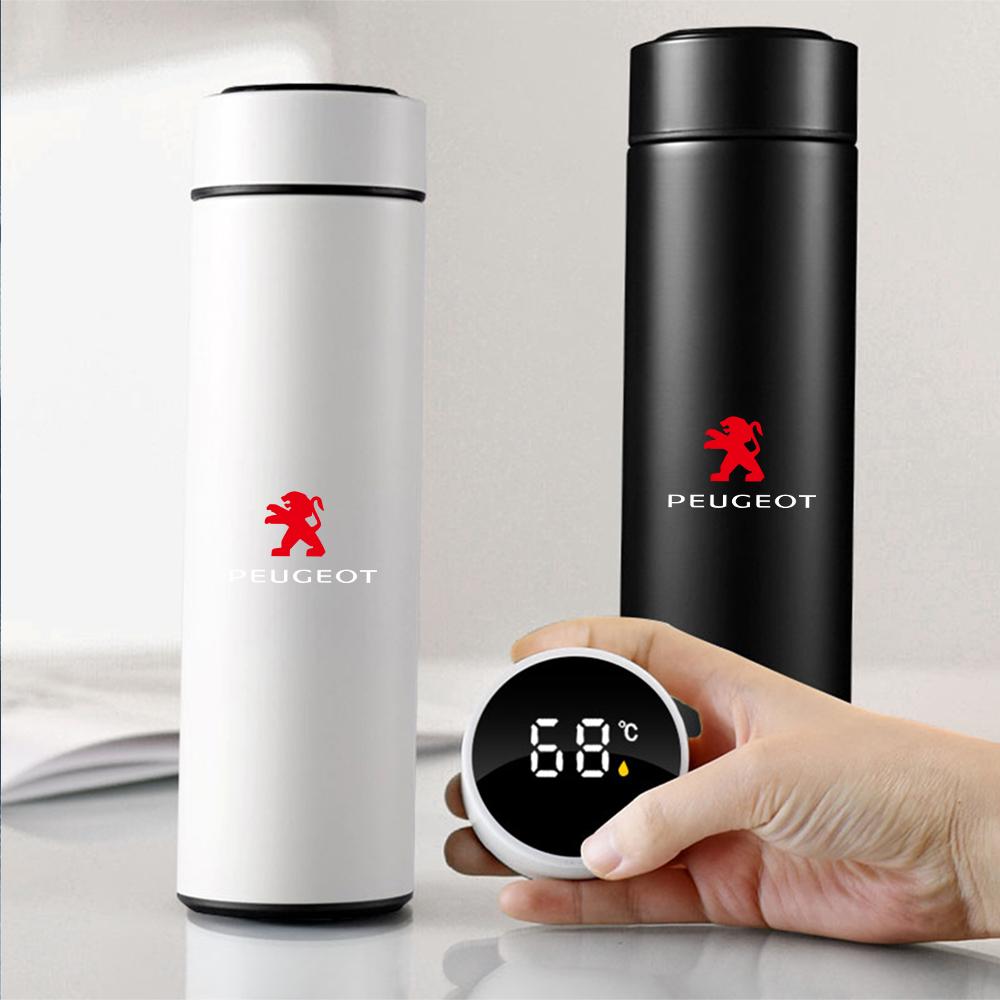 Car Smart Thermos Cup With Temperature Display Stainless Steel Insulated Vacuum Bottle For Peugeot 207 206 208 107 308 408 Key