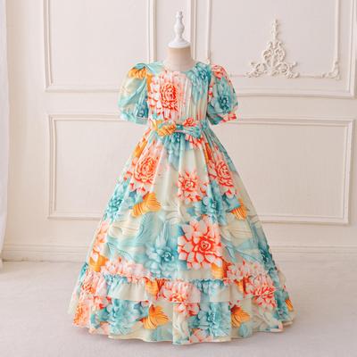 Orientalisches Puffärmel-Blumen-Prinzessinnenkleid für Abende