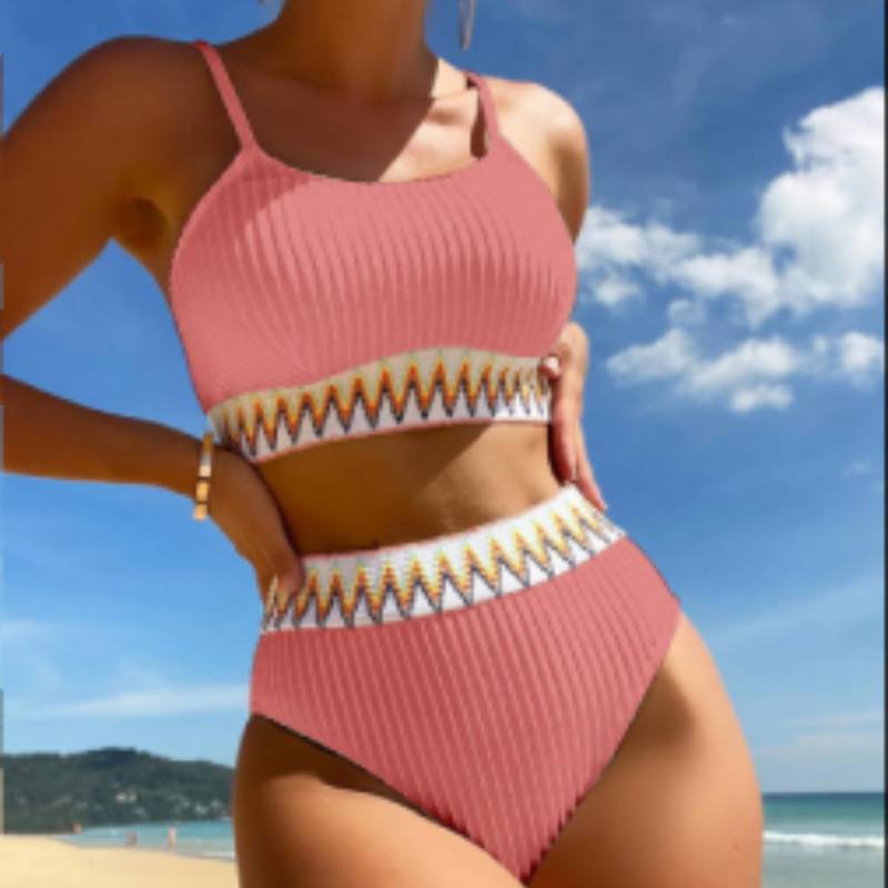 High Waist Bikini Set With Polyester Material For Water Sports And Beach Wear Women