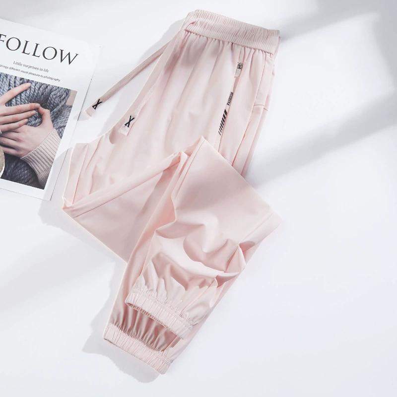 

Парный стиль Эластичные спортивные брюки из ледяного шелка Универсальные, Свободные, Устойчивые к УФ-лучам, Легкие, Прохладные, Дышащие брюки с широкими штанинами XXXXL розовый