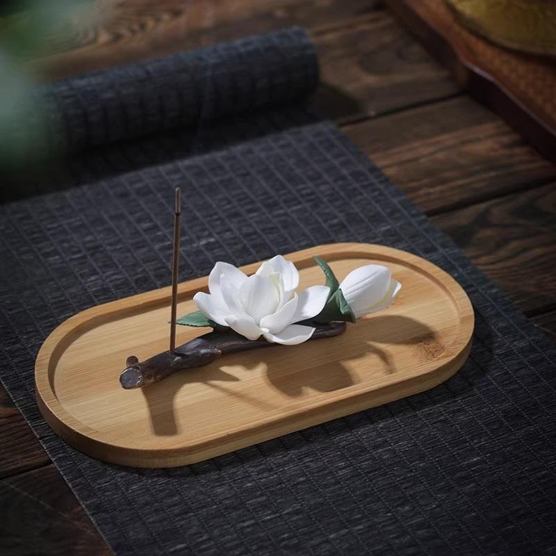 Ceramics Pear Blossoms Incense Holder Chinese Style White Flower Shape Incense Stick Stand For Home Desktop Decor
