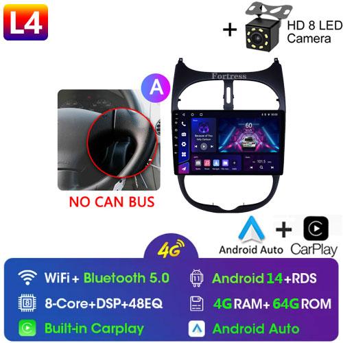 2DIN Android 13 Radio For Peugeot 206 206CC 206SW 2001 2002 2003-2008 Car Stereo Multimedia Player Carplay Auto GPS Navigation
