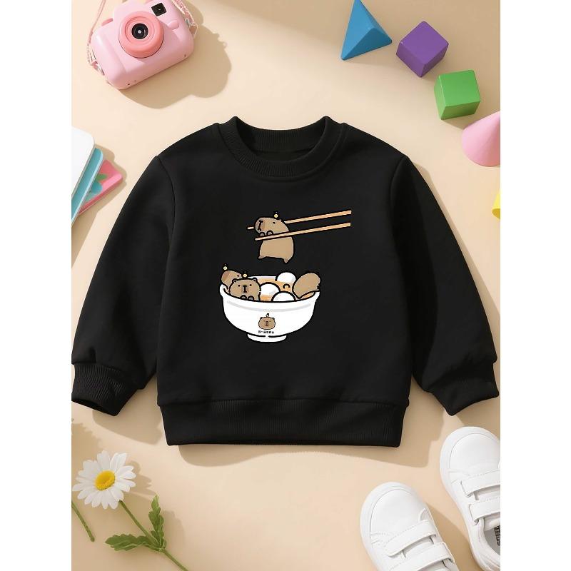 European sizes Adorable Capybara Kids' Crewneck Sweatshirt, a Casual Long-Sleeve Pullover Made of with a Bit of Stretch, Perfect for Fall And Winter