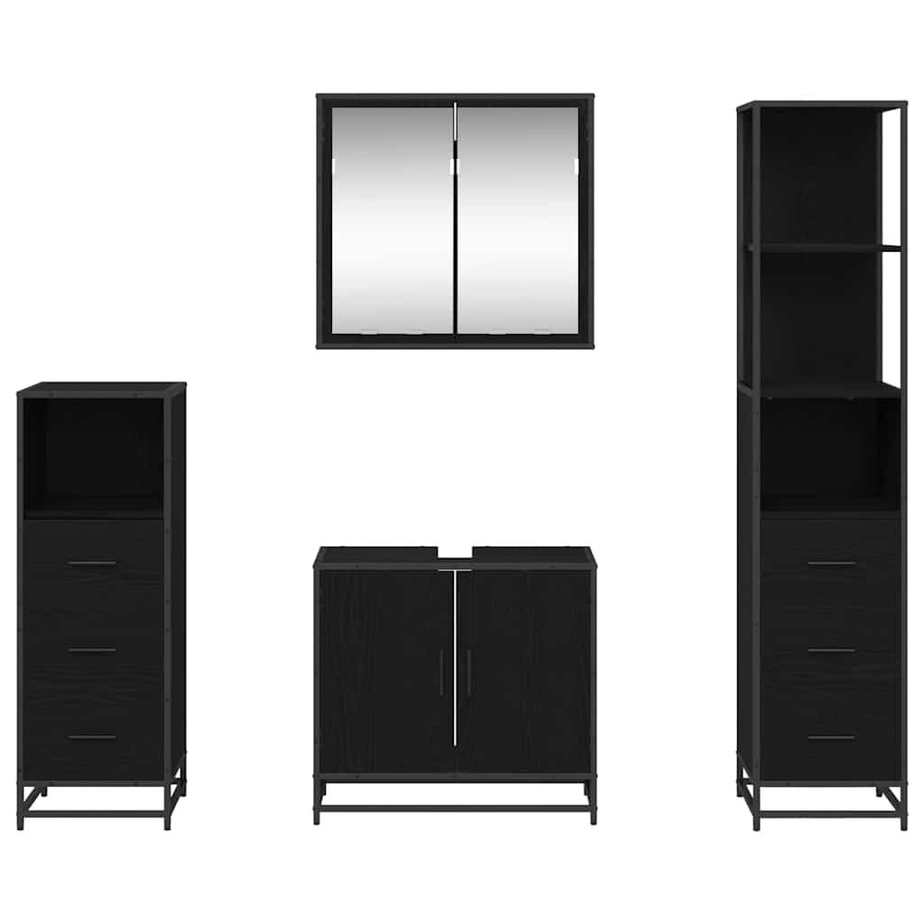 Bathroom Furniture Set 4 Pcs Black Oak Effect Wood Based Material